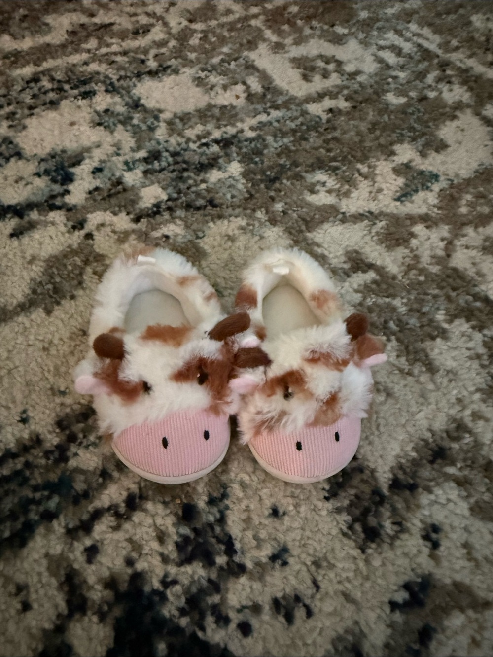 Kids Pink Cow Plush Slippers